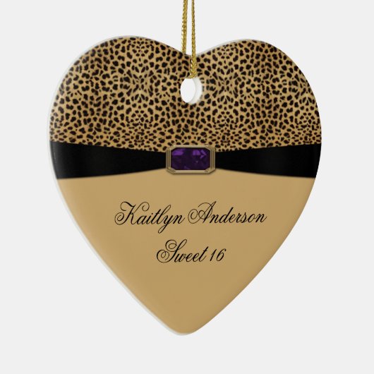 ヒョウのプリントの紫色の紫色の宝石の菓子16は保ちます セラミックオーナメント (右)