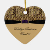 ヒョウのプリントの紫色の紫色の宝石の菓子16は保ちます セラミックオーナメント (正面)