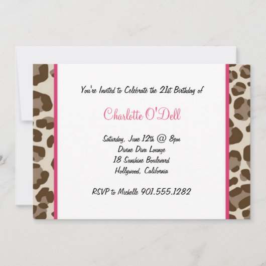 ヒョウのプリントの誕生会 招待状 (正面)