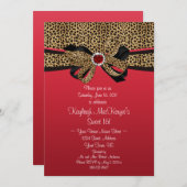 ヒョウのプリントの赤はダイヤモンドの菓子16を宝石で飾ります 招待状 (正面/裏面)