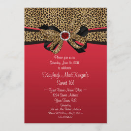 ヒョウのプリントの赤はダイヤモンドの菓子16を宝石で飾ります 招待状