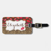 ヒョウのプリントはパーソナライズな住所に接吻します ラゲッジタグ (正面横)
