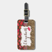ヒョウのプリントはパーソナライズな住所に接吻します ラゲッジタグ (正面縦)