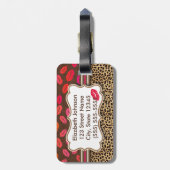 ヒョウのプリントはパーソナライズな住所に接吻します ラゲッジタグ (裏面縦)