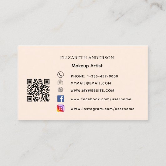ヒョウのプリントボウ桃の茶色のqrコードソーシャルメディア 名刺 (裏面)