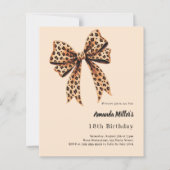 ヒョウのプリントボウ茶色のベージュ誕生日の招待 (正面)