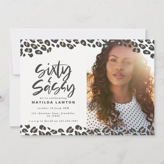 ヒョウのプリント60歳と青白い60歳の誕生日の写真 (正面)