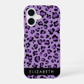 ヒョウのプリント, スポット, 紫のヒョウ, お名前 iPhone 16ケース (裏面)