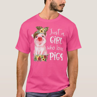 ヒョウのヘッドバンドFを持つ豚を愛しているだけの女の子 Tシャツ