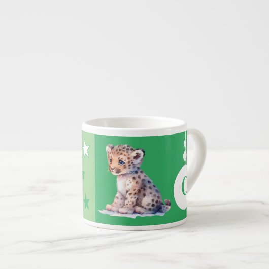 ヒョウのマグパーソナライズされた名green エスプレッソカップ (正面右)