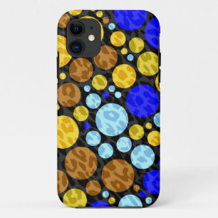 ヒョウのレトロの水玉模様 の黄色く青い水 iPhone 11 ケース