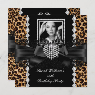 ヒョウのレースダイヤモンドハートフォトバースデーパーティー2 招待状
