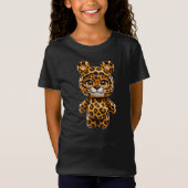 ヒョウの可愛いちびキャラ ジャングルの動物 Tシャツ (正面)