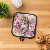 ヒョウの塊とバラの切断板 鍋敷き (トップダウン)