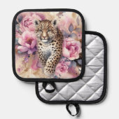 ヒョウの塊とバラの切断板 鍋敷き (正面/裏面)