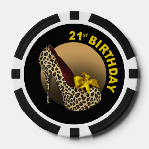 ヒョウの小剣の第21誕生日の黄色い黒 ポーカーチップ