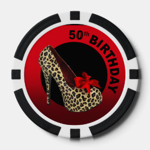 ヒョウの小剣の第50誕生日の赤い黒 ポーカーチップ