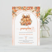 ヒョウの弓で可愛いオレンジ色のカボチャ秋牡丹 招待状 (スタンド正面)
