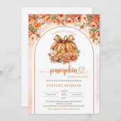 ヒョウの弓で可愛いオレンジ色のカボチャ秋牡丹 招待状 (正面/裏面)