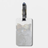 ヒョウの弓を持つ灰色猫 ラゲッジタグ (裏面縦)