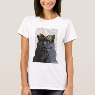 ヒョウの弓を持つ灰色猫 Tシャツ