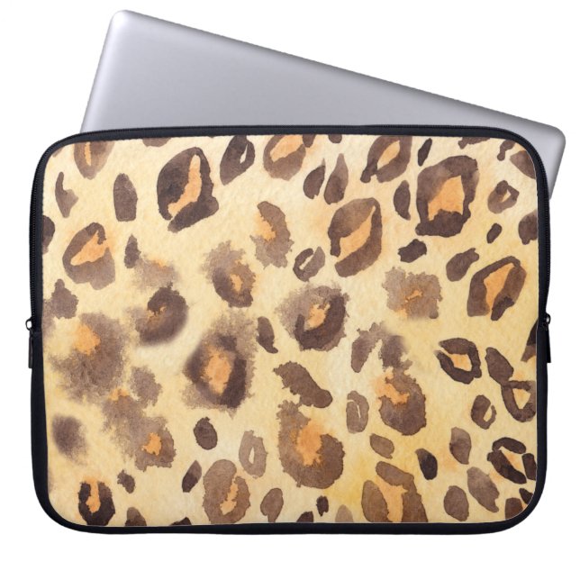 ヒョウの抽象芸術の水彩背景 ラップトップスリーブ (正面)