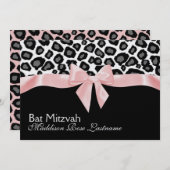 ヒョウの斑点とピンクリボンバルミツワー 招待状 (正面/裏面)