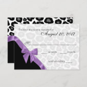 ヒョウの斑点と紫のリボン応答カード 出欠カード (正面/裏面)