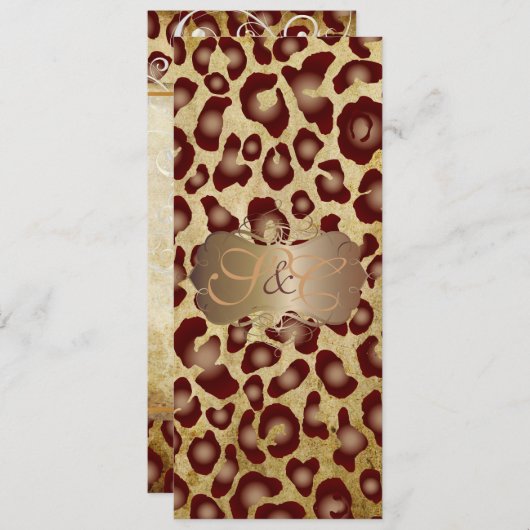 ヒョウの斑点+真珠の渦巻き/ヴィンテージ羊皮紙 招待状 (正面/裏面)