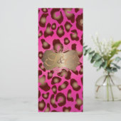 ヒョウの斑点+真珠の渦巻き/ヴィンテージ/ホットピンク 招待状 (スタンド正面)