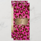 ヒョウの斑点+真珠の渦巻き/ヴィンテージ/ホットピンク 招待状 (正面/裏面)