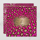 ヒョウの斑点+真珠の渦巻き/ヴィンテージ/ホットピンク 招待状 (正面/裏面)