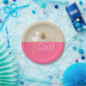 ヒョウの束の女の子のベビーシャワーを持つこうのとり ペーパープレート (パーティー)