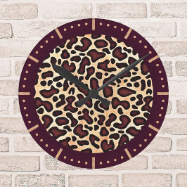 ヒョウの柄 ボールド ブラウン ブラック タン スポット ラウンド壁時計