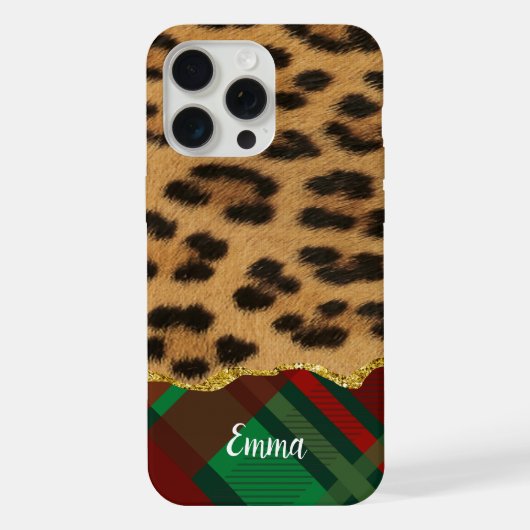 ヒョウの毛皮とホリデイプレイド iPhoneケース (裏面)