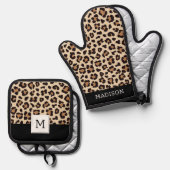 ヒョウの毛皮のパターン 鍋つかみ&鍋敷きセット (正面/裏面)