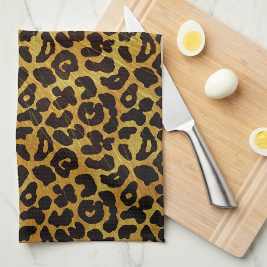 ヒョウの毛皮のプリント動物パターン キッチンタオル (四つ折り)