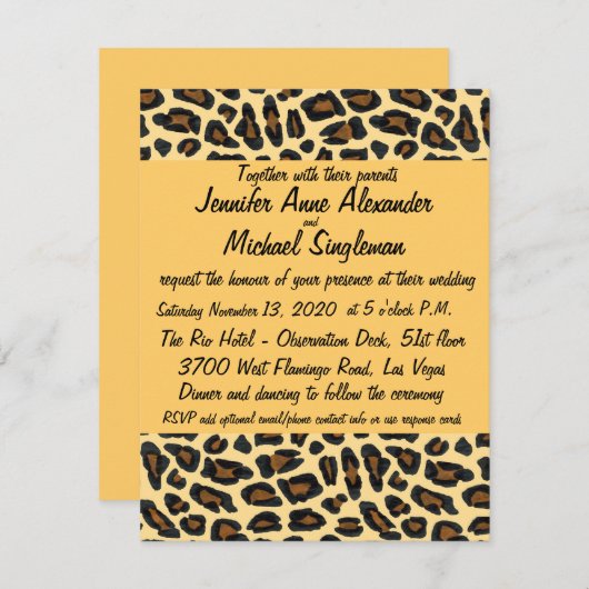 ヒョウの毛皮 現代のウェディング エンクロージャーカード (正面/裏面)