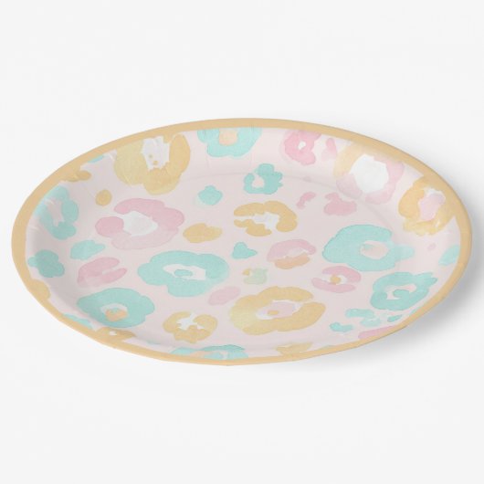 ヒョウの水の色モダンの結婚紙プレート ペーパープレート (アングル)