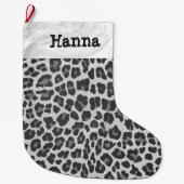 ヒョウの灰色および薄い灰色のプリント ラージクリスマスストッキング (正面)