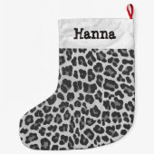 ヒョウの灰色および薄い灰色のプリント ラージクリスマスストッキング (裏面)