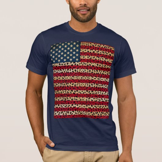 ヒョウの点のプリントのデザインの米国旗 Tシャツ (正面)