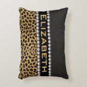 ヒョウの点のラインストーンのダイヤモンドのモノグラムの写真 アクセントクッション (正面(垂直))