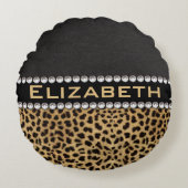 ヒョウの点のラインストーンのダイヤモンドのモノグラムの写真 ラウンドクッション (正面)