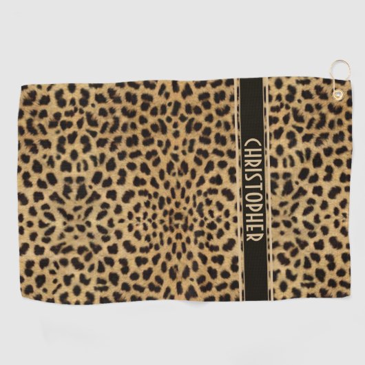 ヒョウの点の皮のプリントは個人化なります ゴルフタオル (横)