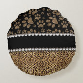 ヒョウの点の足のプリントのラインストーンの写真のプリント ラウンドクッション (裏面)