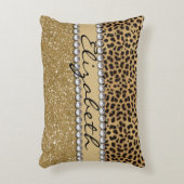 ヒョウの点金ゴールドのグリッターのラインストーンの写真のプリント アクセントクッション (正面(垂直))
