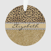 ヒョウの点金ゴールドのグリッターのラインストーンの写真のプリント オーナメント (正面)