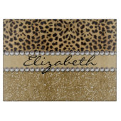 ヒョウの点金ゴールドのグリッターのラインストーンの写真のプリント カッティングボード (正面)