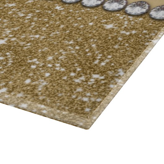 ヒョウの点金ゴールドのグリッターのラインストーンの写真のプリント カッティングボード (角)